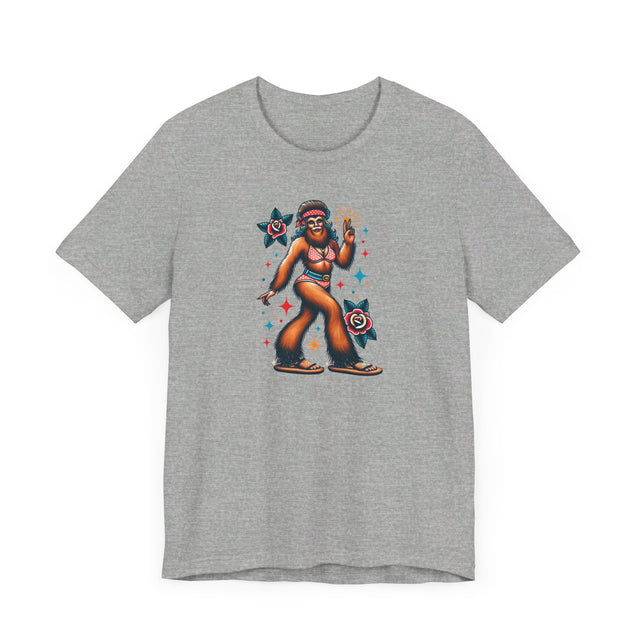 Hippy Chick Bigfoot T-shirt, Flash Tattoo Style Shirt