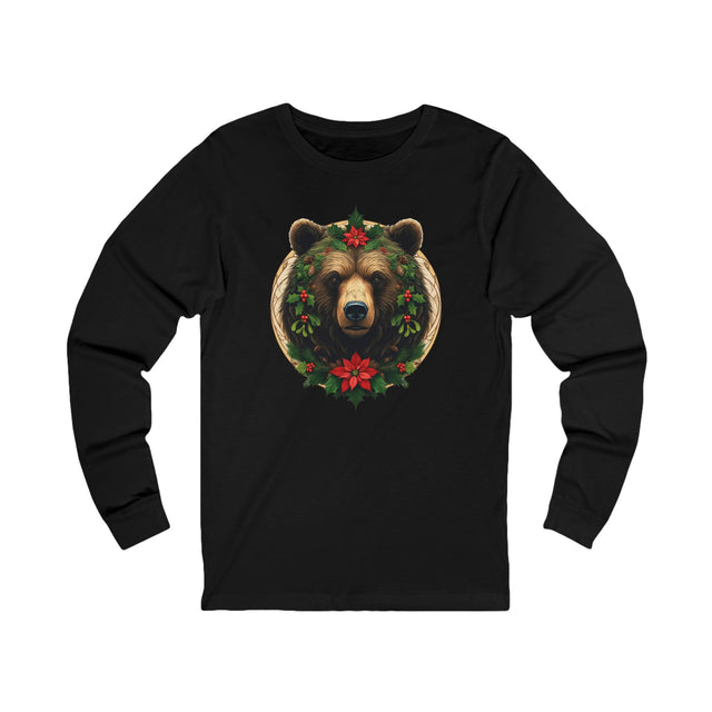 Green Man Christmas Brown Bear Tee, Winter T-shirt, Long sleeve