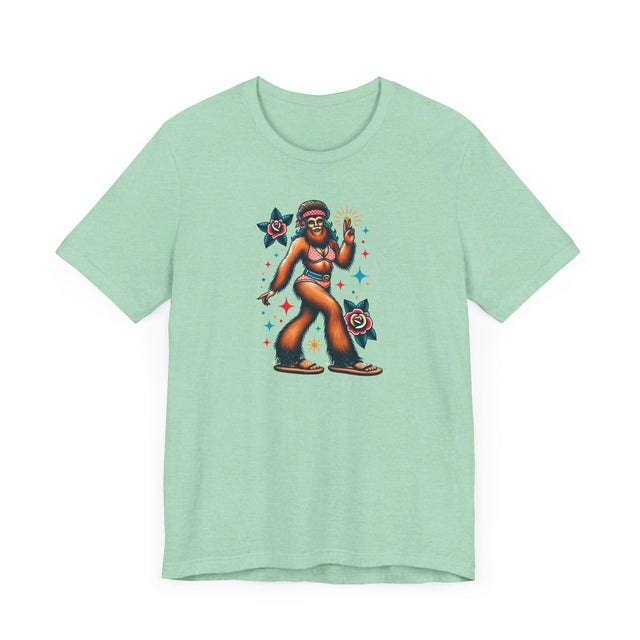 Hippy Chick Bigfoot T-shirt, Flash Tattoo Style Shirt