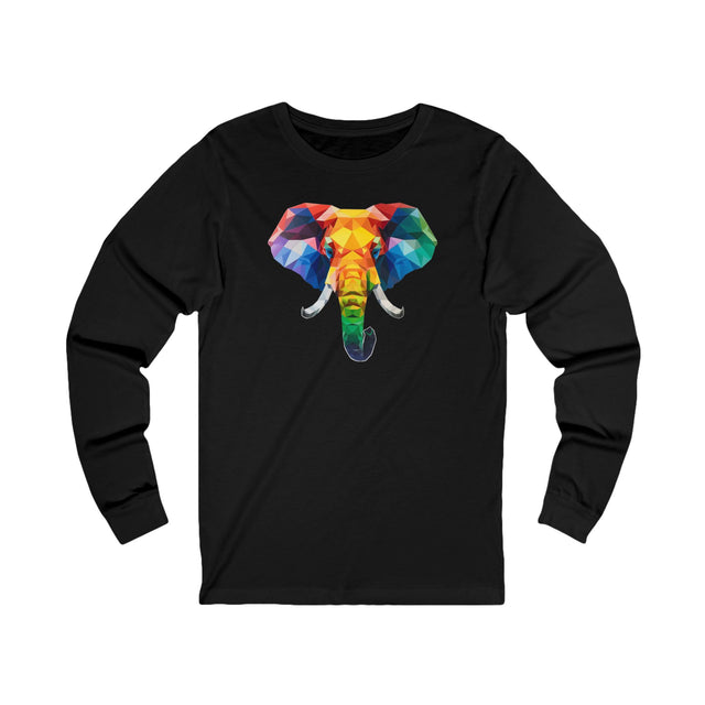 Geometric Rainbow Elephant Long Sleeve T-shirt,Pride Shirt,Queer Top,Rainbow Animals,LGBTQ+ Tee,Elephant Lover Gift,Gay,Lesbian,Bisexual,Trans