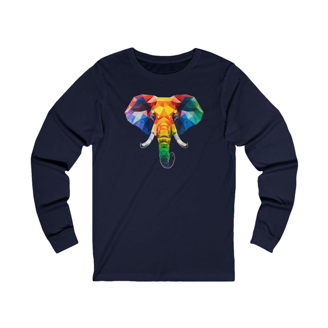 Geometric Rainbow Elephant Long Sleeve T-shirt,Pride Shirt,Queer Top,Rainbow Animals,LGBTQ+ Tee,Elephant Lover Gift,Gay,Lesbian,Bisexual,Trans