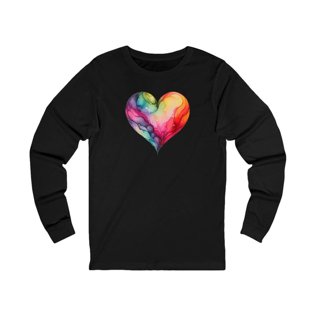 Rainbow Heart Alcohol Ink long sleeve,Pride Heart Shirt,Rainbow Heart T-shirt, LGBTQ+ Tee, Queer,Unisex Jersey Long Sleeve Tee