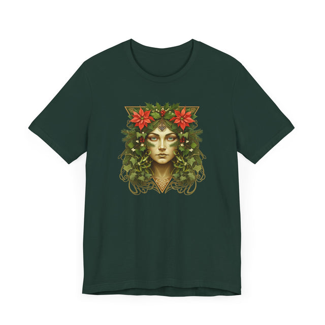 Celtic Christmas Green Woman T-shirt, Winter Nature Shirt