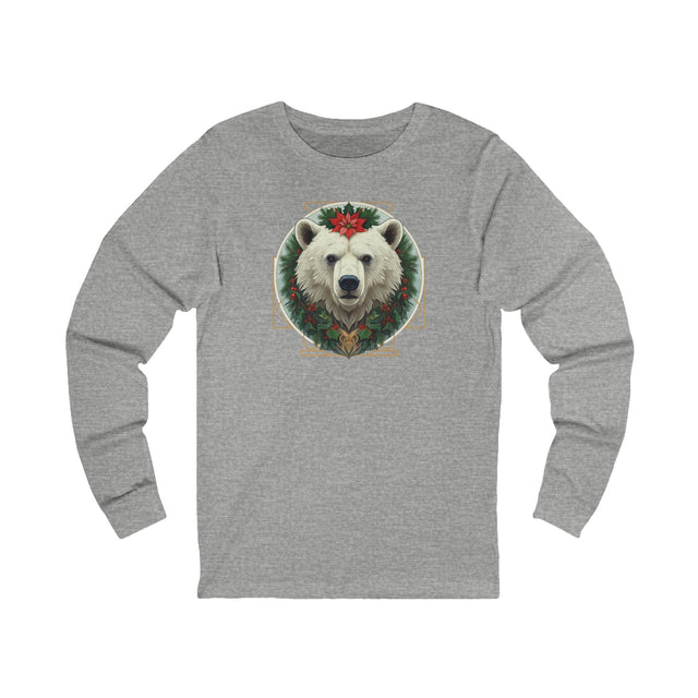 Green Man Christmas Polar Bear Tee, Yuletide Bear T-shirt, Long sleeve