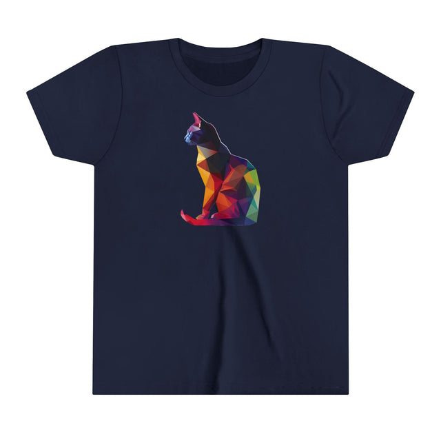 Geometric Rainbow Cat T-shirt,Pride Shirt,Cat Lover Top,Rainbow Animals,LGBTQ+ Tee,Queer,Gay,Lesbian,Bisexual,Trans,Feline,Kitten,Kitty,Youth Size