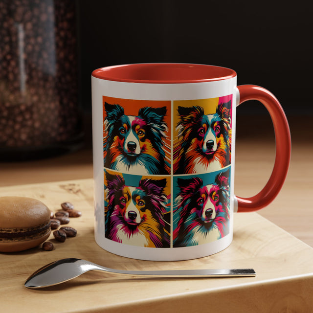 Miniature American Shepherds Coffee Cup,4-Panel Pop Art Mug,MAS Lover,Mini Aussie Mom,Mini Aussie Dad,Dog Lover Gift,Miniature American Shepherd Gift