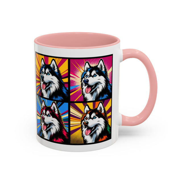 Siberian Huskies Coffee Cup,4-Panel Pop Art Mug,Husky Lover,Husky Mom,Sibe Dad,Dog Lover Gift,Siberian Husky Gift