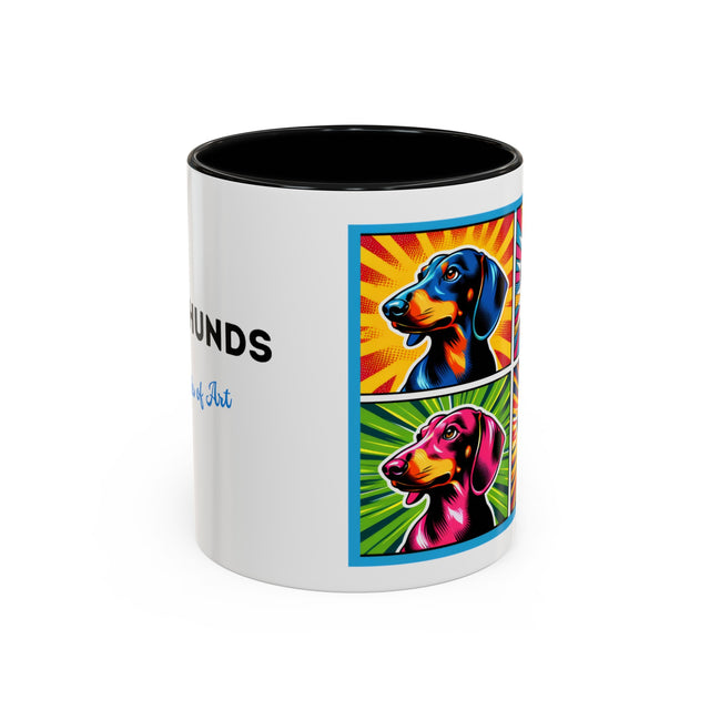 Dachshund Coffee Cup,4-Panel Pop Art Mug,Dachshund Lover,Doxie Mom or Dad,Dog Lover Gift,Wiener Dog,Sausage Dog,Low Rider dog