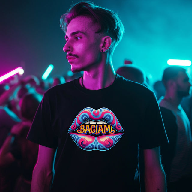 Baciami "Kiss Me" psychedelic T-shirt, Italian Lover Shirt