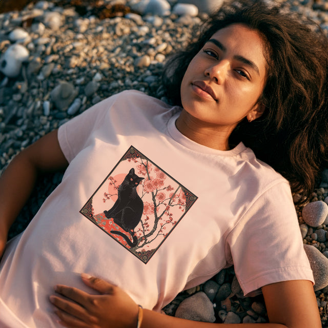 Black Cat Flowers T-shirt, Cat Lover Top, Halloween Tee