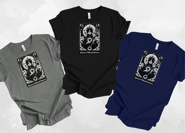 Queen of Black Hearts,Tarot card shirt,Mother's Day Gift,Witchy Shirt,Mystical Cards Top,Celestial Astrology,Goth Tee,Gift for her,Gothic
