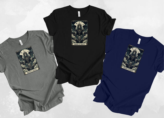 Queen of Death,Tarot card shirt,Witchy Shirt,Mystical Cards Tee,Celestial Astrology,Tarot Lover Gift,Goth tee,Witchy Celestial Clothing