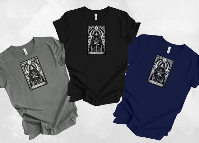 Queen of Shadows,Tarot card shirt,Mothers Day Gift,Witchy Shirt,Mystical Cards Tee,Celestial Astrology,Goth Shirt,Gift for her,Gothic