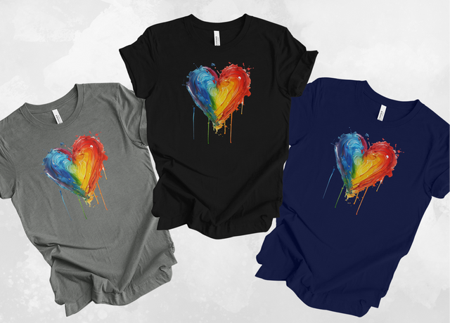 Painted Rainbow Heart T-shirt,Pride Shirt, Gay Pride T shirt, LGBTQ+ Ally Tee, Queer