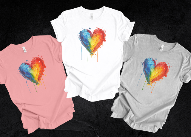 Painted Rainbow Heart T-shirt,Pride Shirt, Gay Pride T shirt, LGBTQ+ Ally Tee, Queer