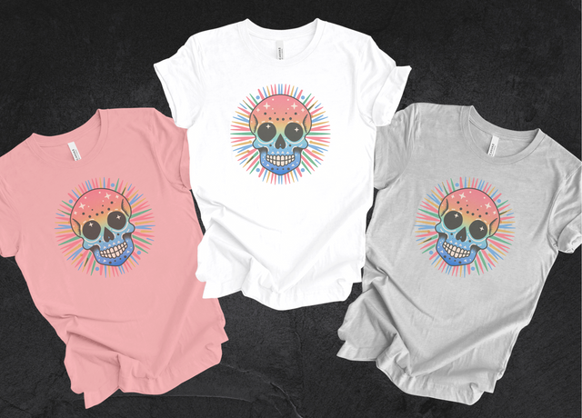 Rainbow Skull T-shirt, Halloween Pride, Skeleton