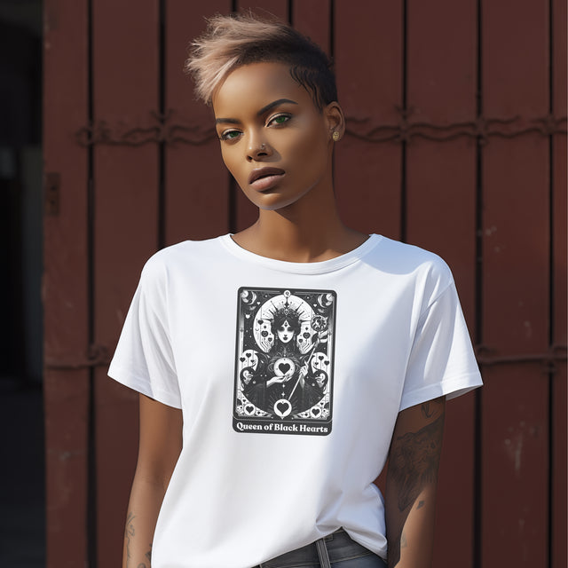 Queen of Black Hearts,Tarot card shirt,Mother's Day Gift,Witchy Shirt,Mystical Cards Top,Celestial Astrology,Goth Tee,Gift for her,Gothic