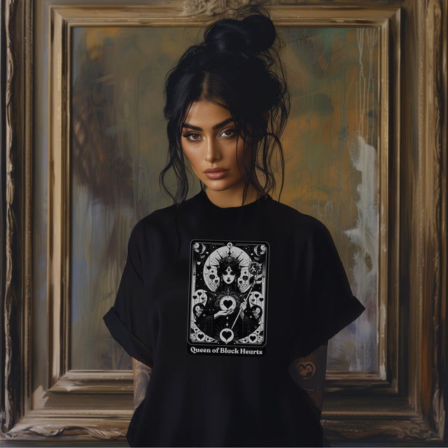 Queen of Black Hearts,Tarot card shirt,Mother's Day Gift,Witchy Shirt,Mystical Cards Top,Celestial Astrology,Goth Tee,Gift for her,Gothic