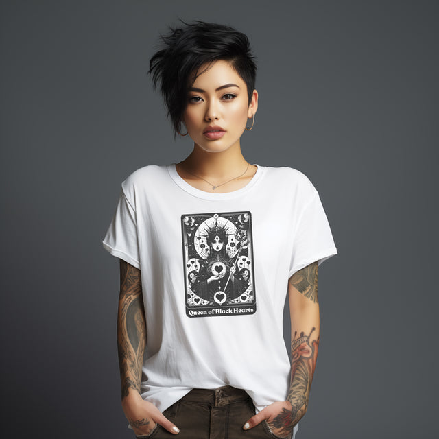 Queen of Black Hearts,Tarot card shirt,Mother's Day Gift,Witchy Shirt,Mystical Cards Top,Celestial Astrology,Goth Tee,Gift for her,Gothic