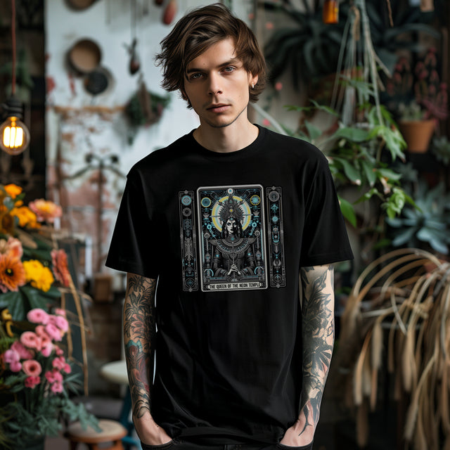 Queen of the Neon Temple,Tarot card shirt,Mothers Day Gift,EDM Shirt,Dance Music tee,Cyberpunk T-shirt,Sci-fi