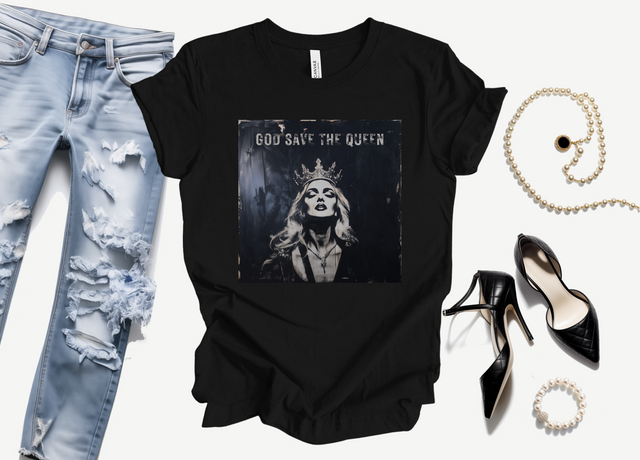 "Express Yourself" in this "God Save The Queen" T-shirt, Material Girl Street Art Tee,