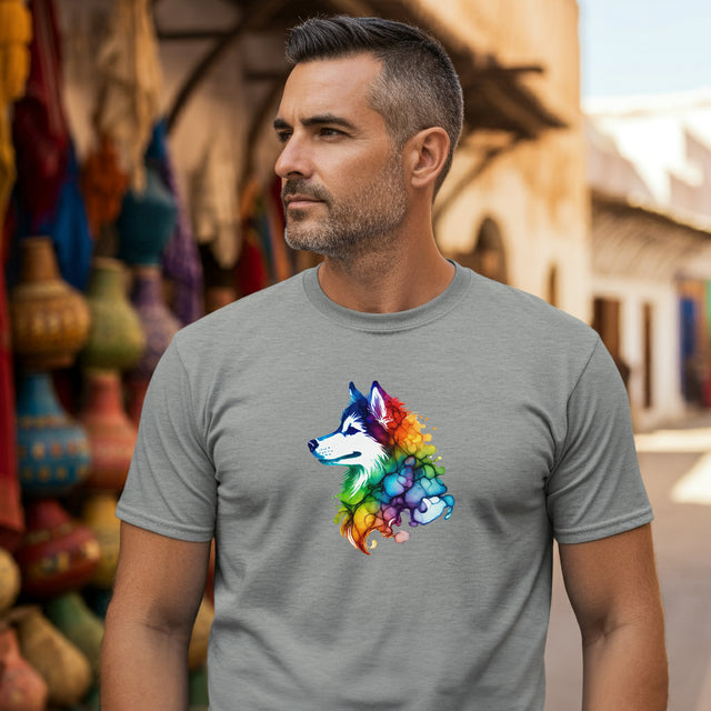 Rainbow Siberian Husky Head T-shirt,Pride Shirt,Dog Lover Top,Rainbow Animals,LGBTQ+ Tee, Husky owner, Sibe gift