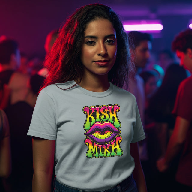 Kish Mikh "Kiss Me" psychedelic T-shirt, Yiddish Lover Shirt