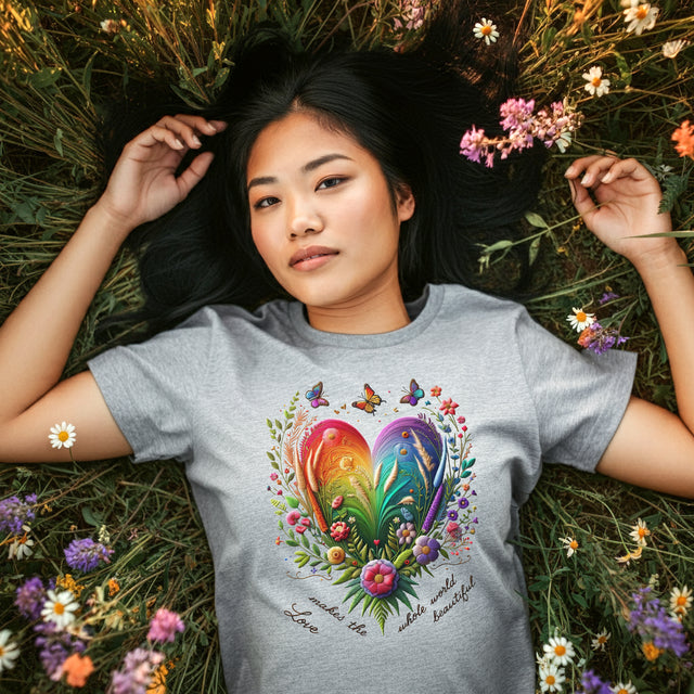 Love Makes The Whole World Beautiful Heart Shirt, Rainbow Heart T-shirt,