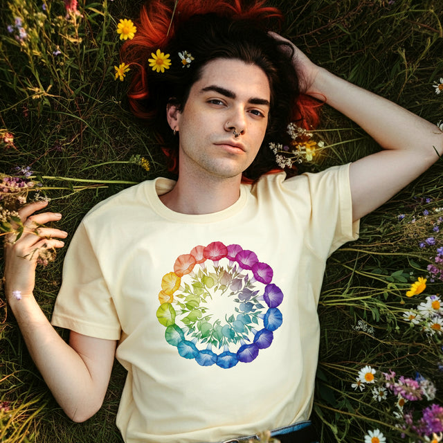 Rainbow Morning Glory Mandala shirt, Flower Shirt,Pride Tee, LGBTQIA, Plant Lover Gift, Gardener T-shirt, Mothers Day Gift, Gift for Her