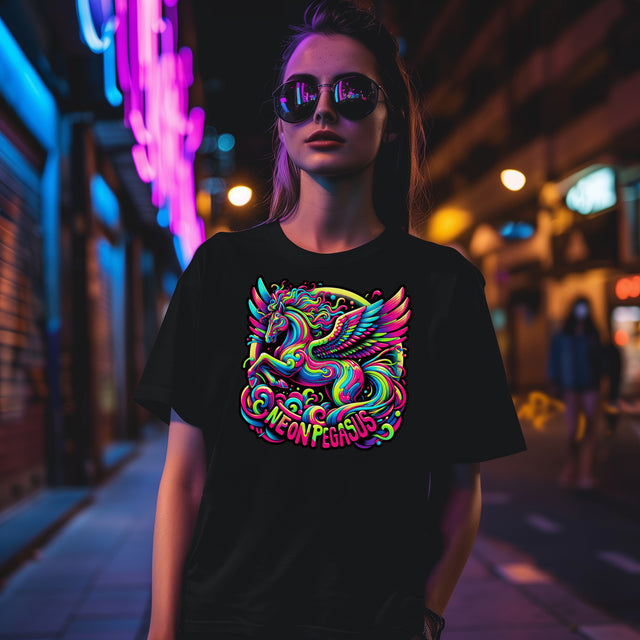 Neon Pegasus T-shirt, Flying Horse Tee