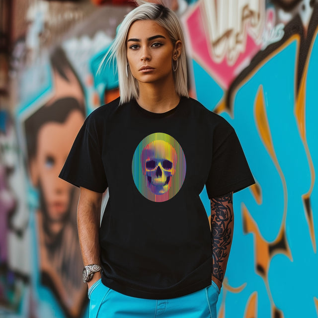 Rainbow Op Art Skull T-shirt, Neon Goth Shirt, Pride Parade Tee