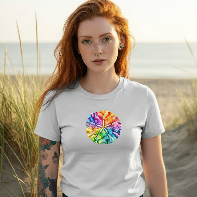 Rainbow Sand Dollar Alcohol Ink,Sea life lover,Ocean Life,Nautical,Pride Shirt,LGBTQ+ Tee