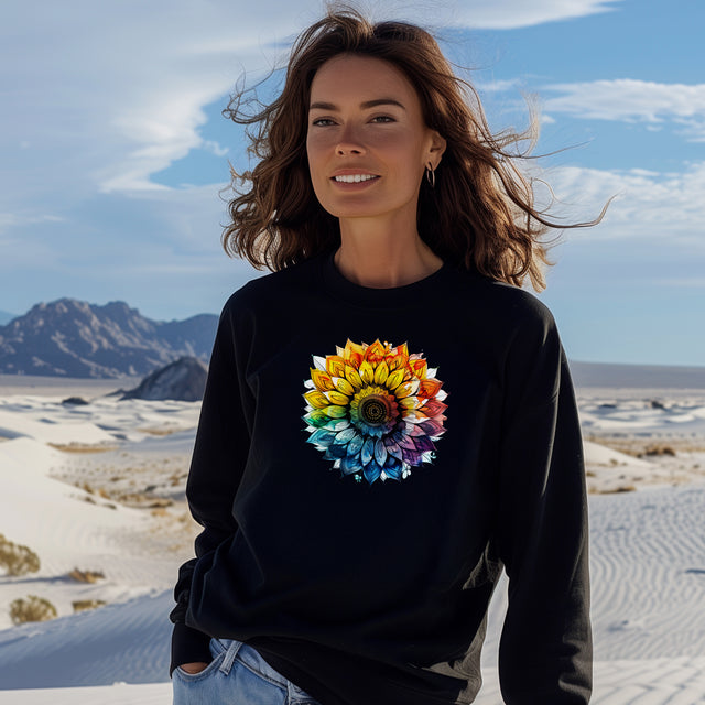 Rainbow Sunflower Alcohol Ink T-shirt, Pride Shirt, Long sleeve Tee