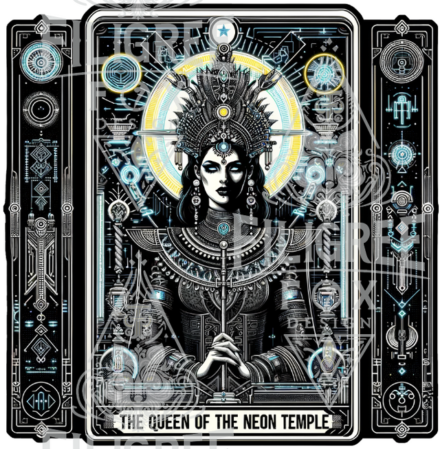 Queen of the Neon Temple Tarot card mug,Mothers Day Gift,EDM gift,Mystical Cards cup,Raver mug,Dance Music mug,Cyberpunk cup,Sci-fi mug