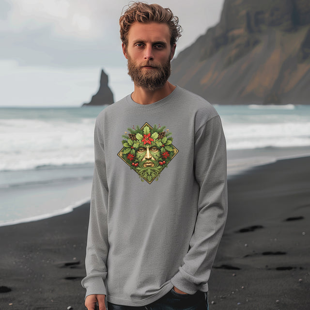Green Man Diamond Christmas Tee, Winter T-shirt, Long sleeve
