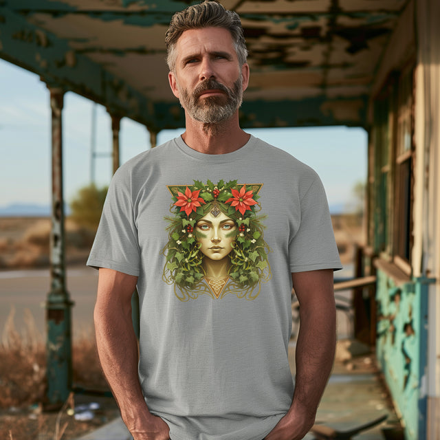 Celtic Christmas Green Woman T-shirt, Winter Nature Shirt