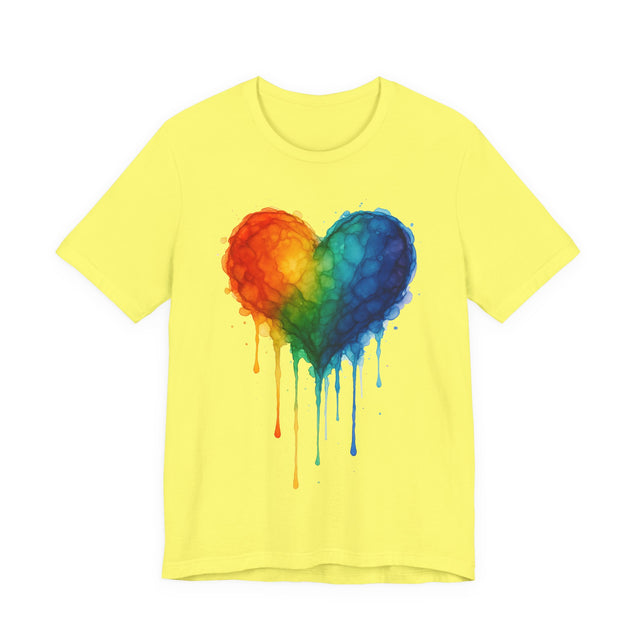 Watercolor Rainbow Heart Drip T-shirt, Pride Shirt, Gay Pride T shirt, LGBTQ+ Ally Tee, Queer, Artsy