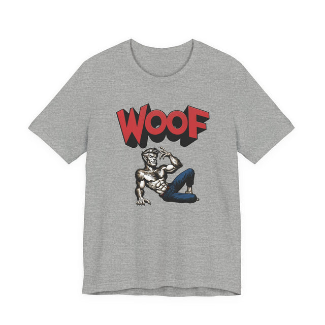 Werewolf Woof T-shirt, Halloween Shirt, Trick-or-Treat Tee, Wolfman, Lycanthrope, Male Pin-up, Queer, Monster Tee, WOOF, Horror,