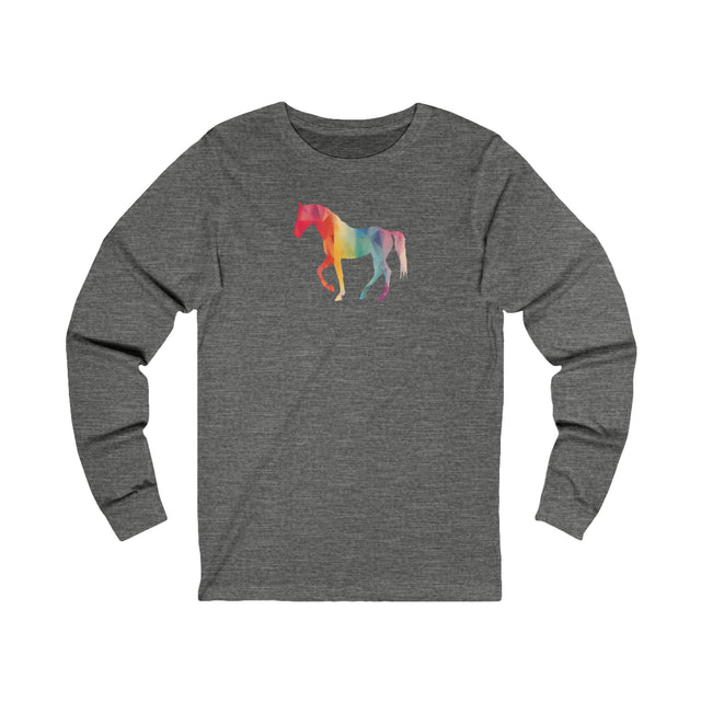 Geometric Rainbow Horse Long Sleeve T-shirt,Pride Shirt,Queer Top,Rainbow Animals,LGBTQ+ Tee,Equine Lover Gift,Gay,Lesbian,Bisexual,Trans,Pony,Colt