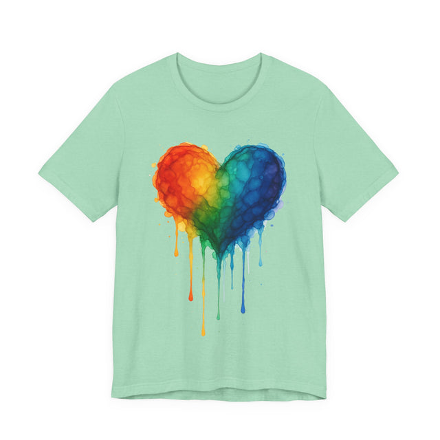 Watercolor Rainbow Heart Drip T-shirt, Pride Shirt, Gay Pride T shirt, LGBTQ+ Ally Tee, Queer, Artsy