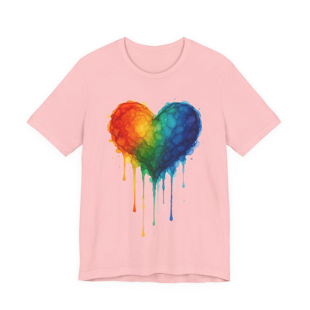 Watercolor Rainbow Heart Drip T-shirt, Pride Shirt, Gay Pride T shirt, LGBTQ+ Ally Tee, Queer, Artsy