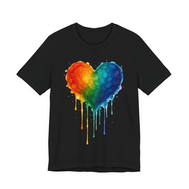Watercolor Rainbow Heart Drip T-shirt, Pride Shirt, Gay Pride T shirt, LGBTQ+ Ally Tee, Queer, Artsy