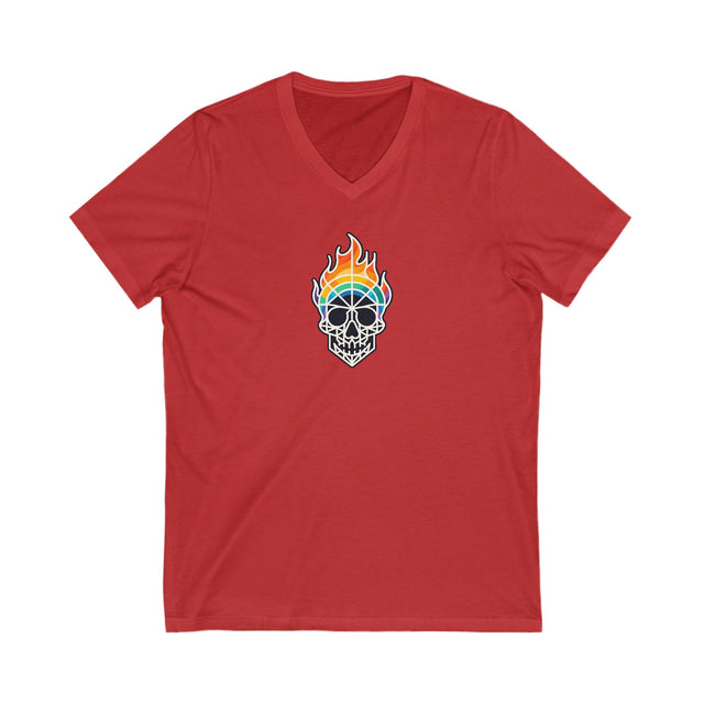 Flaming Rainbow Skull Shirt,Pride T-Shirt,Pride Parade T shirt, LGBTQ+ Tee,BGLT,LBGT,Radical Fairies,Queer Goth,V-Neck Tee