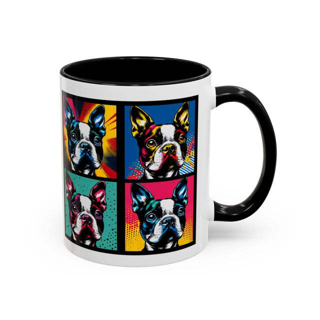 Boston Terrier Coffee Cup,4-Panel Pop Art Mug,Boston Terrier Lover,Boston Terrier Mom,Roundhead Dad,Dog Lover Gift,Boston Terrier Gift