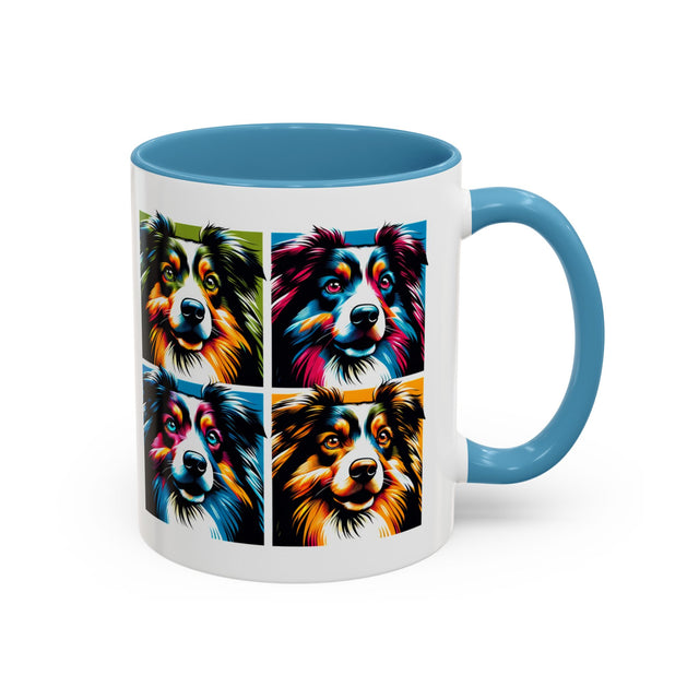 Miniature American Shepherds Coffee Cup,4-Panel Pop Art Mug,MAS Lover,Mini Aussie Mom,Mini Aussie Dad,Dog Lover Gift,Miniature American Shepherd Gift