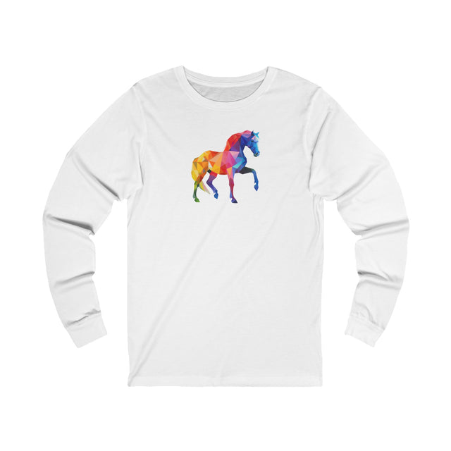 Geometric Rainbow Horse Long Sleeve T-shirt,Pride Shirt,Queer Top,Rainbow Animals,LGBTQ+ Tee,Equine Lover Gift,Gay,Lesbian,Bisexual,Trans,Pony,Colt