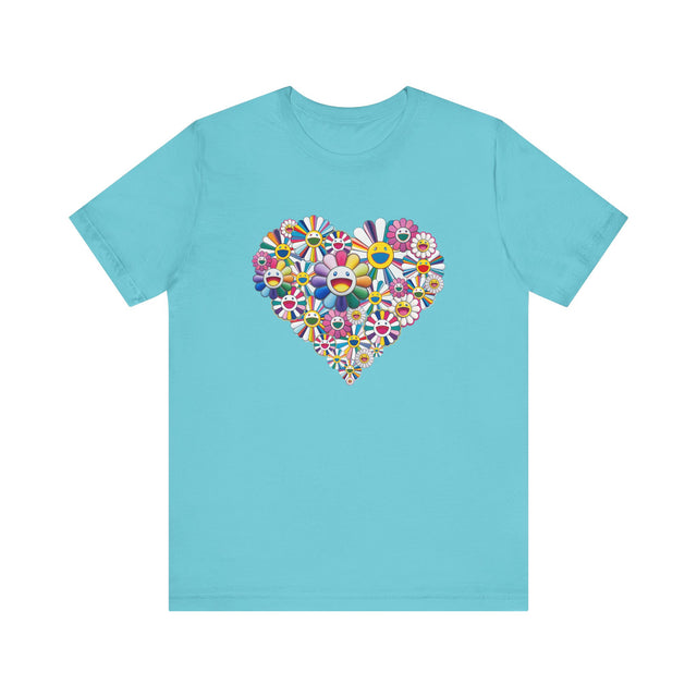 Japanese Pop Art Happy Flowers, Rainbow Flowers, Happy Flower Heart T-Shirt – Pop Art Floral Tee