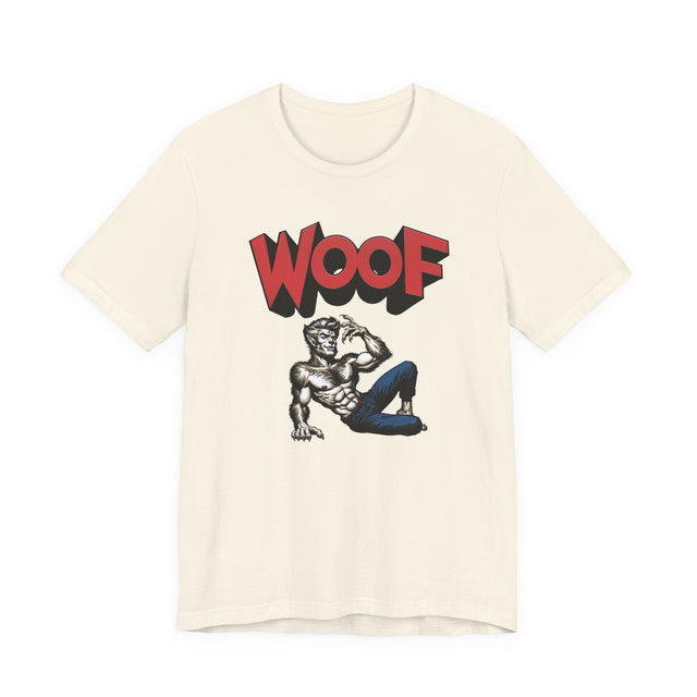 Werewolf Woof T-shirt, Halloween Shirt, Trick-or-Treat Tee, Wolfman, Lycanthrope, Male Pin-up, Queer, Monster Tee, WOOF, Horror,