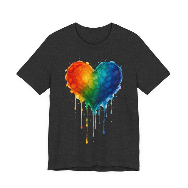 Watercolor Rainbow Heart Drip T-shirt, Pride Shirt, Gay Pride T shirt, LGBTQ+ Ally Tee, Queer, Artsy