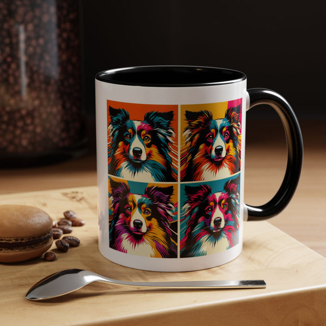 Miniature American Shepherds Coffee Cup,4-Panel Pop Art Mug,MAS Lover,Mini Aussie Mom,Mini Aussie Dad,Dog Lover Gift,Miniature American Shepherd Gift